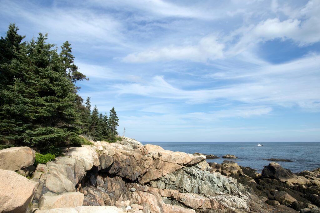 Cliffs, trees and coast surround Acadia National Park